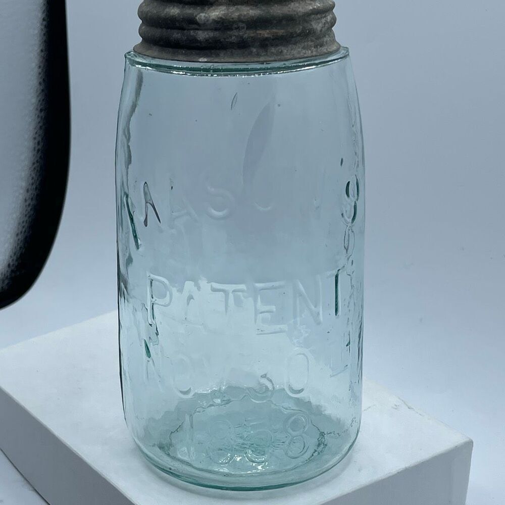 Antique Mason’s Patent Nov 30th 1858 canning jar. Blue tinted